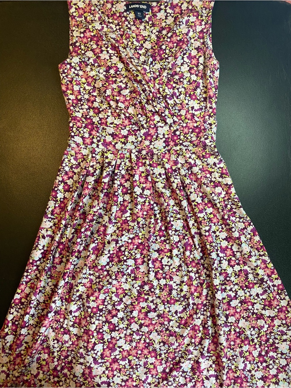 Lands' End Pink and Purple Floral Sleeveless Fit & Flare Dress